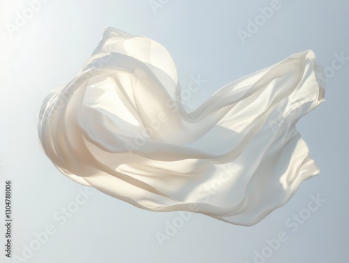A white sheet of fabric is floating in the air