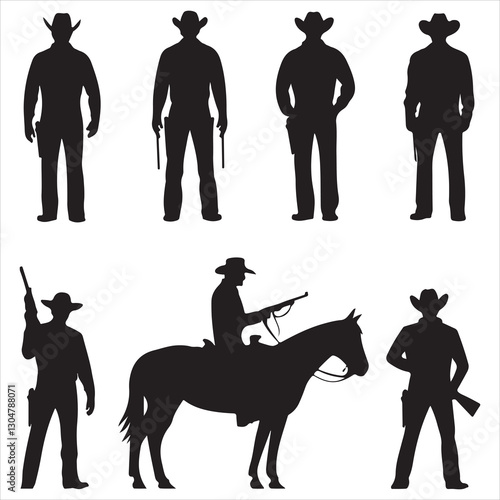 set of vector cowboy silhouette	
