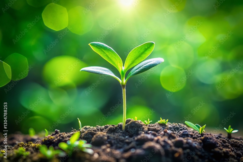 Tiny Sprout Closeup: Delicate Green Plant Detail Stock Photo