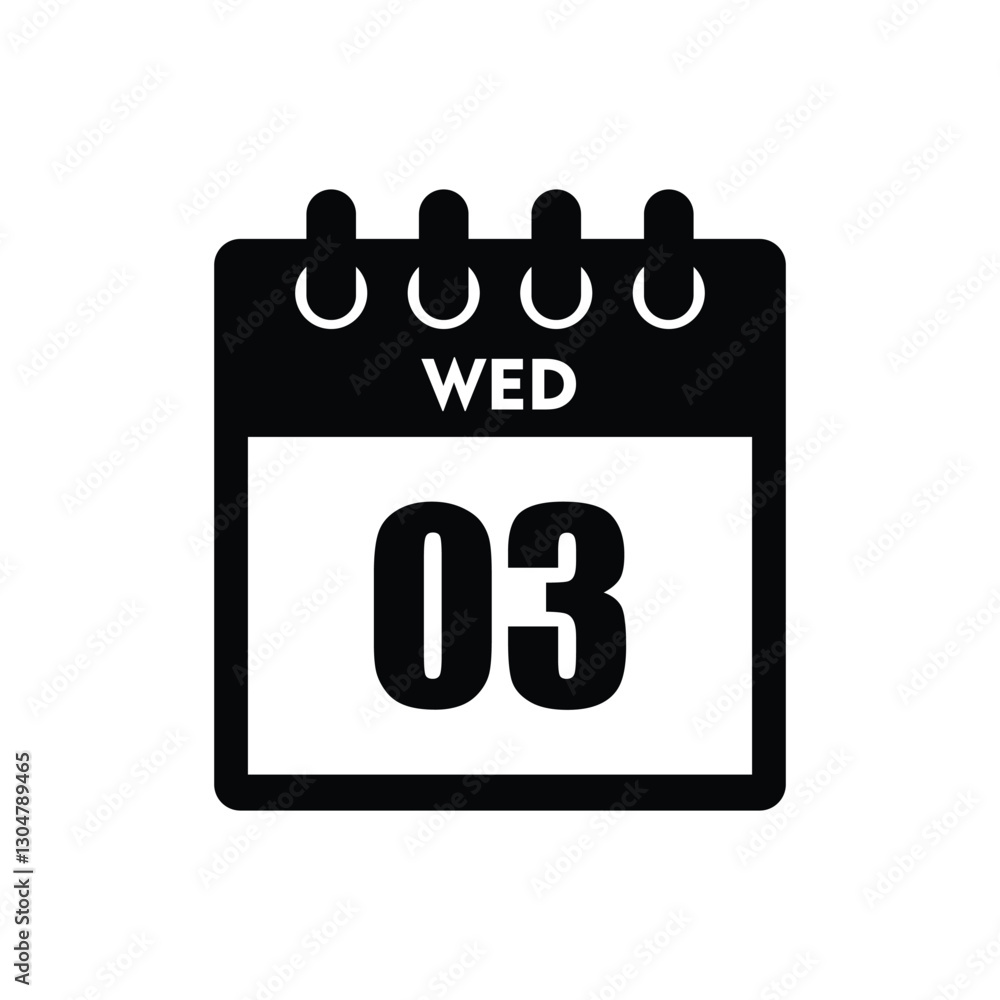 calender icon, 03 wednesday icon with white background calender icon, 03 wednesday icon with white background