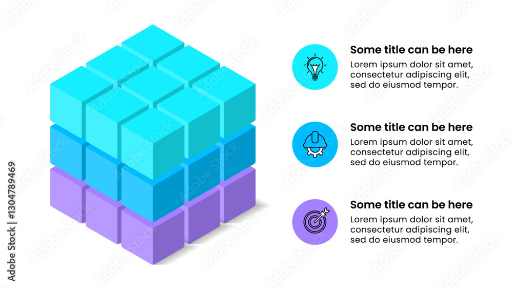 Infographic template. Isometric cube with 3 steps