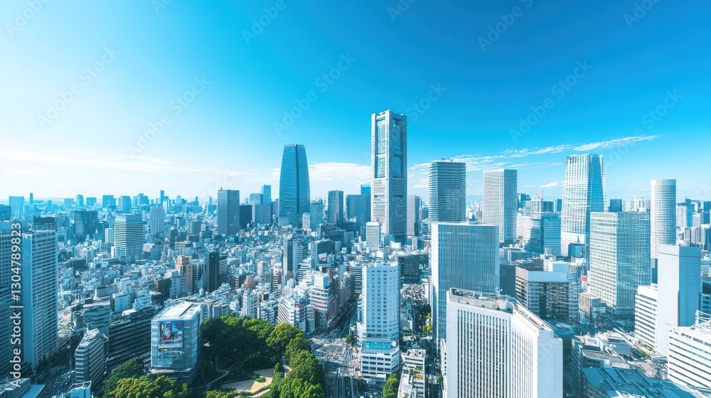 Naklejka premium Tokyo City Skyline Aerial View on Sunny Day