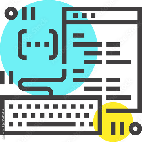 coding flat line web icon concept