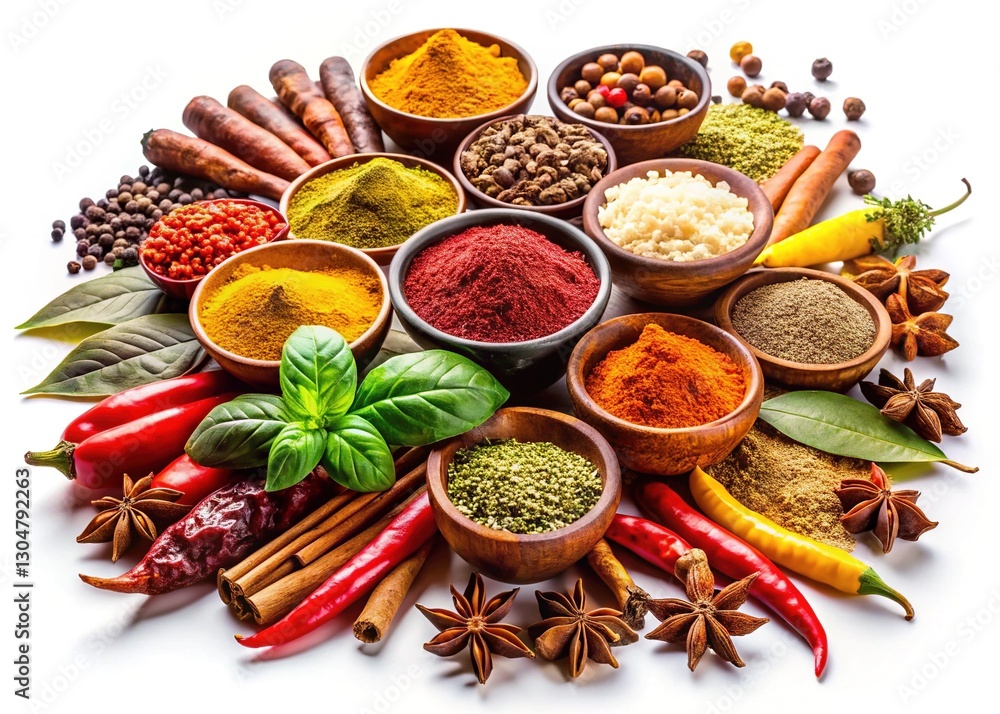 Colorful Indian Spices on Black Stone - Top View Colorful Indian Spices on Black Stone - Top View