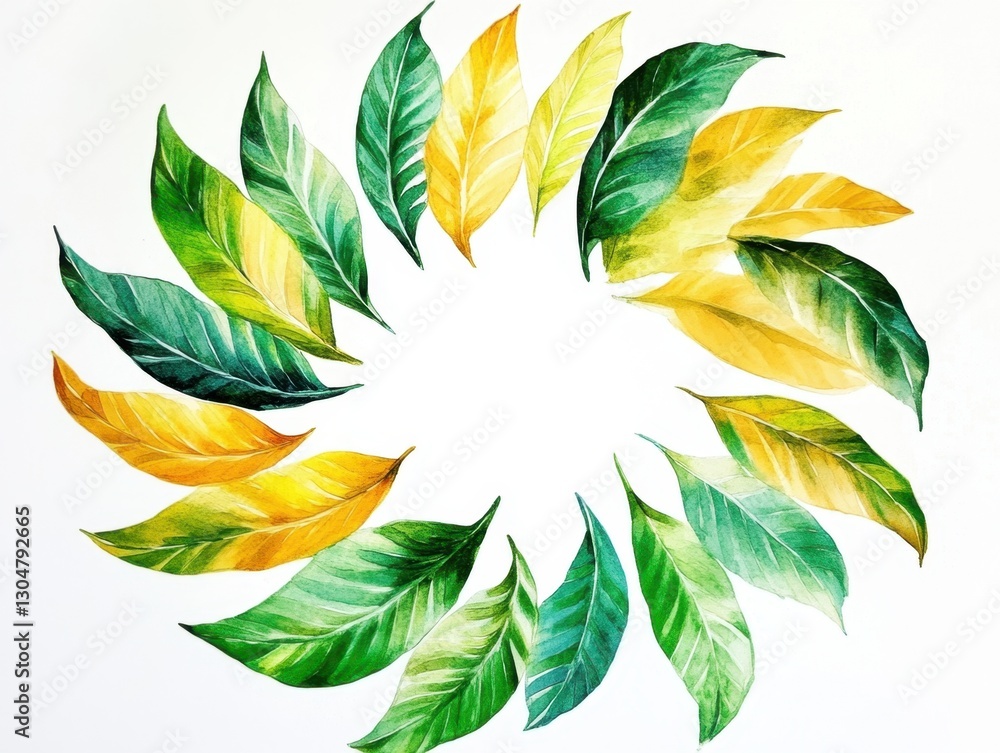 Obraz premium A painting of leaves in a circle with some yellow leaves