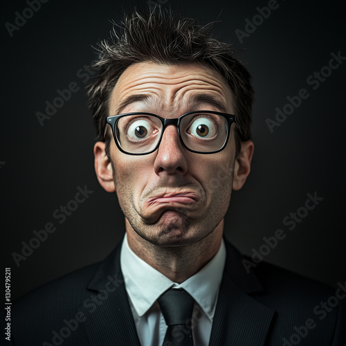 Manager in a suite with a clueless expression on his face