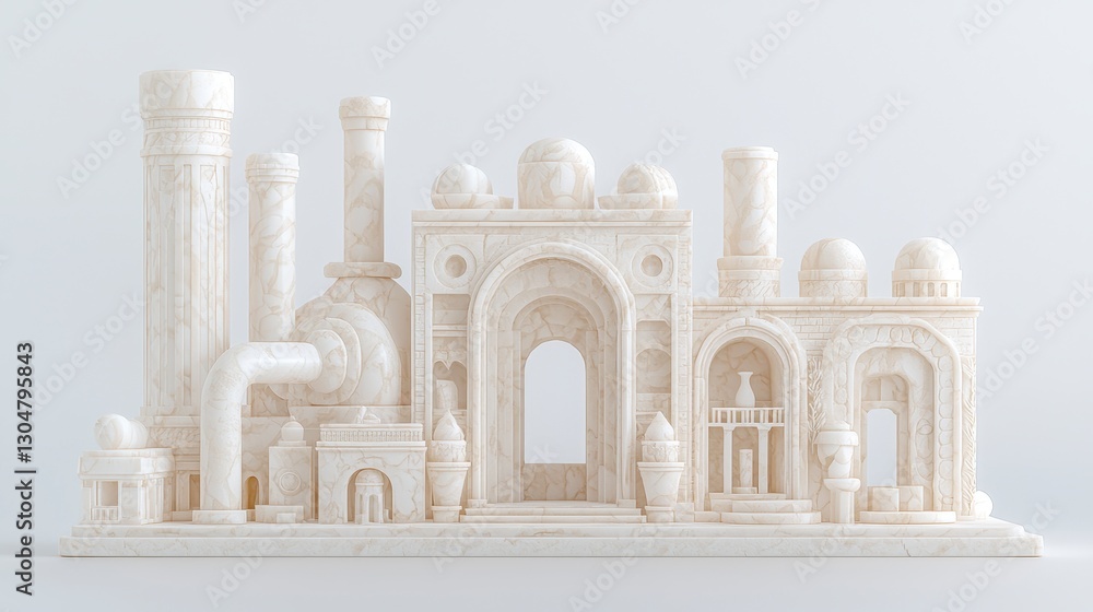 Fototapeta premium White Architectural Model Cityscape Industrial and Ornate Structures