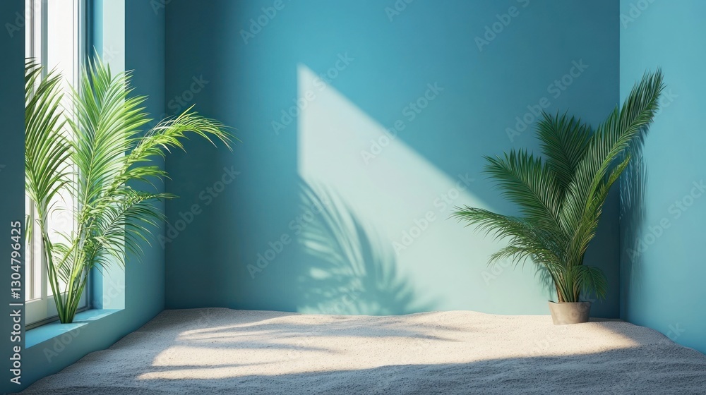 Fototapeta premium Sunny beach room interior design mockup