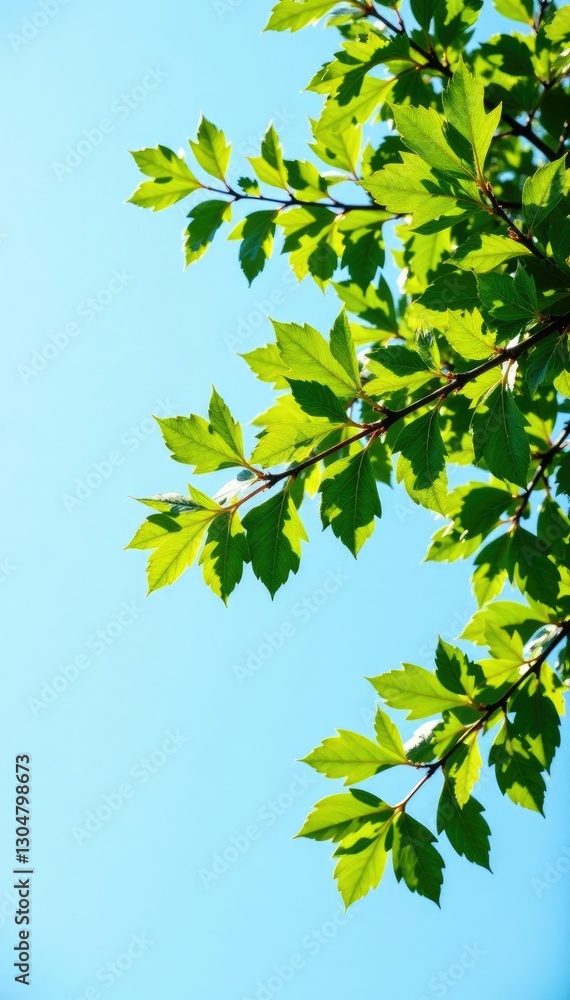 Branches of Quercus robur against blue sky on white background, quercus robur, white, branch Branches of Quercus robur against blue sky on white background, quercus robur, white, branch