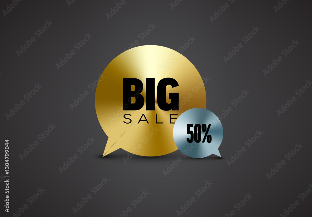 Golden and silver big sale stickers tags with Big 50 percent sale text template