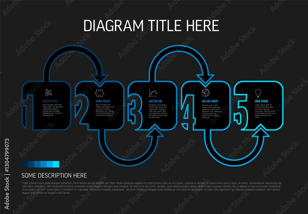 Blue Five-Step Process Diagram Infographic Template with arrows and ...