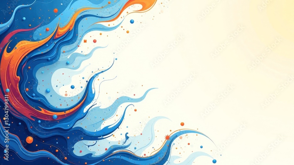 Naklejka premium Abstract Whimsical Blue and Orange Fluid Art Design with Copy Space for Text and Messaging
