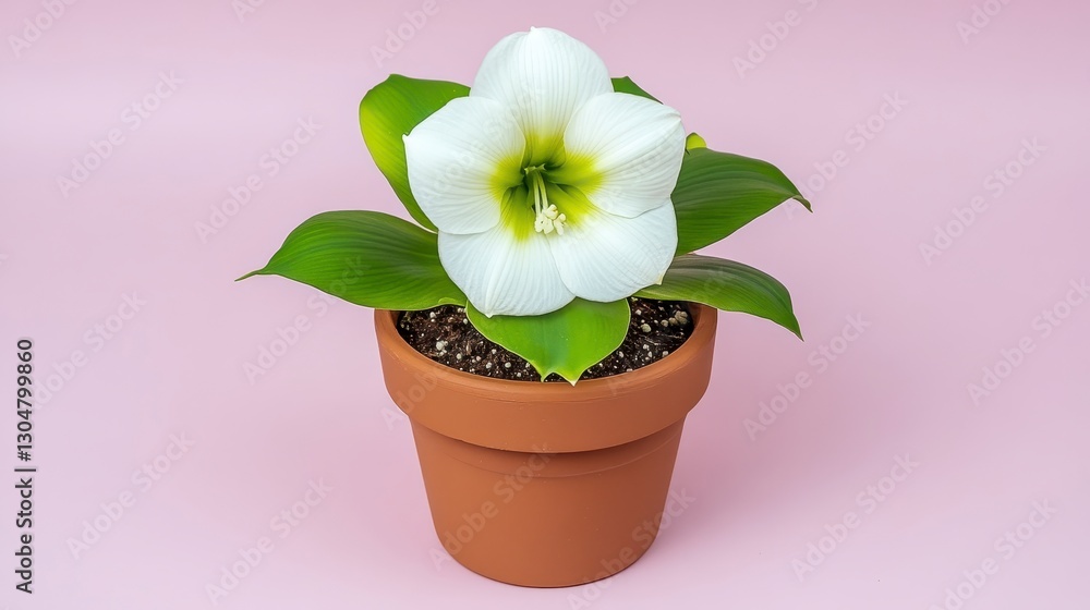 Obraz premium White Flower in Terracotta Pot on Pink Background