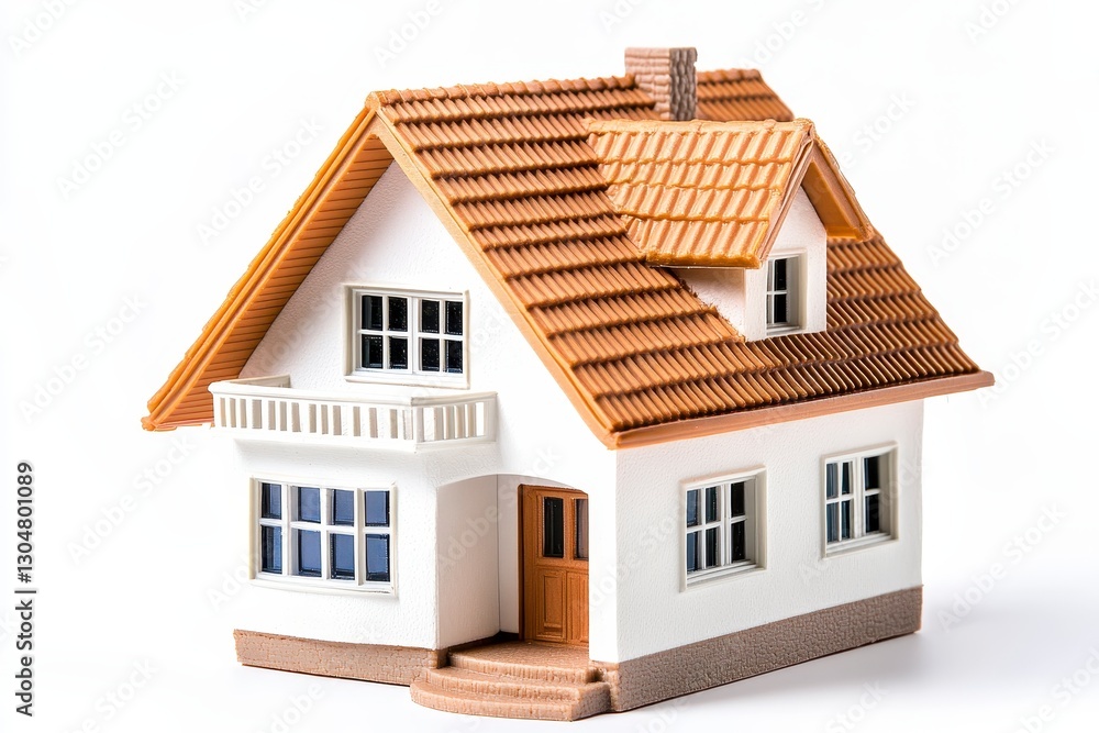 White House Model with Brown Tiled Roof on White Background White House Model with Brown Tiled Roof on White Background