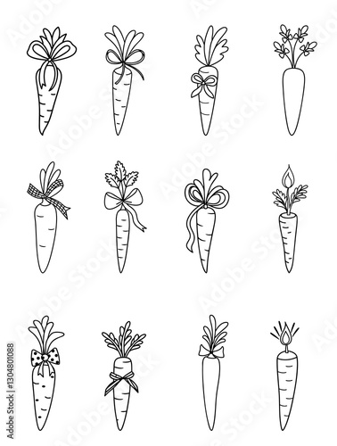 Carrot-Themed Easter, Hand drawn carrot illustrations with decorative elements and bows