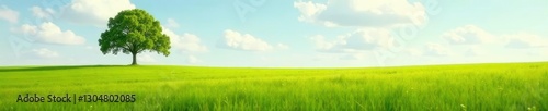 Desolate meadow with a lone tree in the background, solitude,