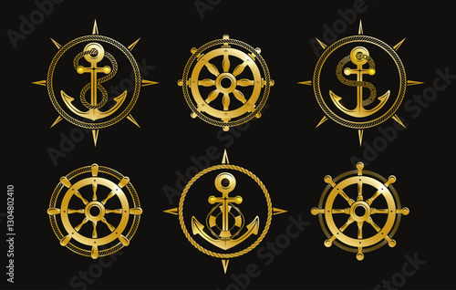Golden nautical emblem set