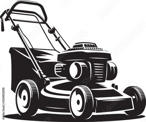 Grass Cutting Lawn Mower Garden Equipment Silhouette Vector Illustration