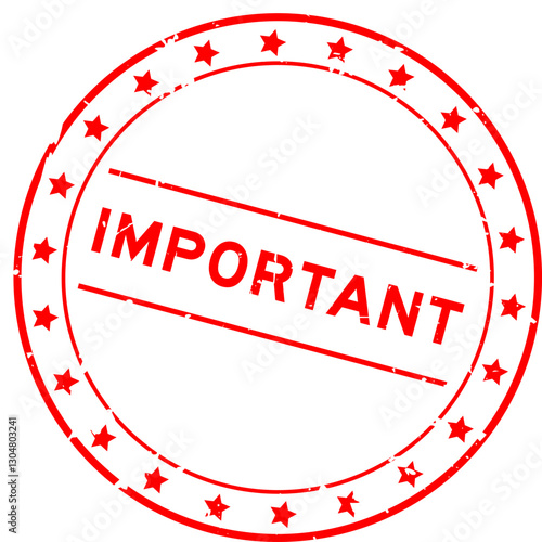 Grunge red important word round rubber seal stamp on white background