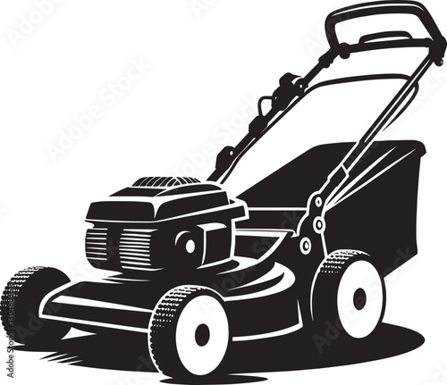 Grass Cutting Lawn Mower Garden Equipment Silhouette Vector Illustration