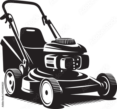 Grass Cutting Lawn Mower Garden Equipment Silhouette Vector Illustration