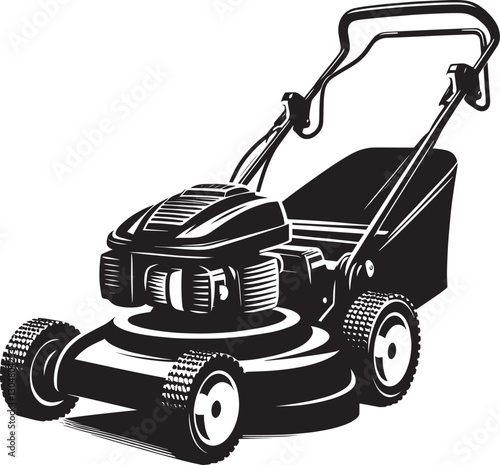 Grass Cutting Lawn Mower Garden Equipment Silhouette Vector Illustration