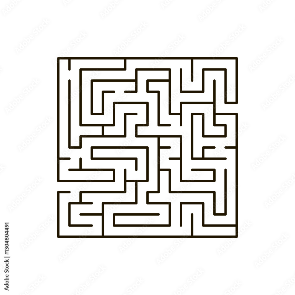 Maze game, exploration and strategy. Square riddle challenge. Winding corridors in engaging puzzle with twists, turns and hidden pathways. Vector illustration on white background Maze game, exploration and strategy. Square riddle challenge. Winding corridors in engaging puzzle with twists, turns and hidden pathways. Vector illustration on white background