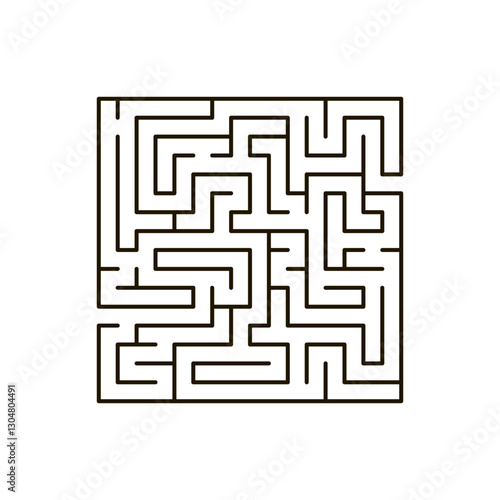 Maze game, exploration and strategy. Square riddle challenge. Winding corridors in engaging puzzle with twists, turns and hidden pathways. Vector illustration on white background