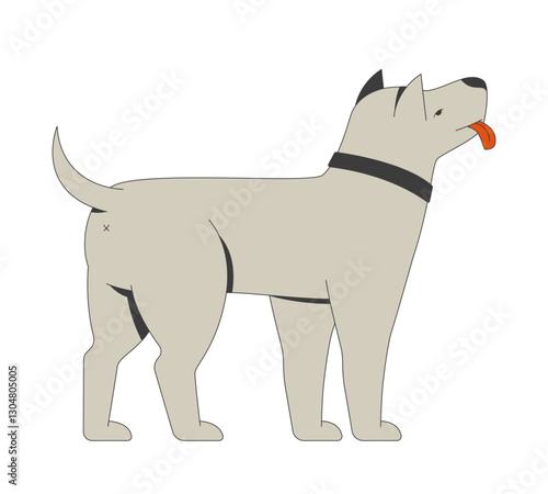 Standing dog with neutral expression and black collar 2D cartoon character. Loyal companion. Canine friend. Cute puppy. Friendly pet flat vector animal isolated on white. Spot illustration colorful