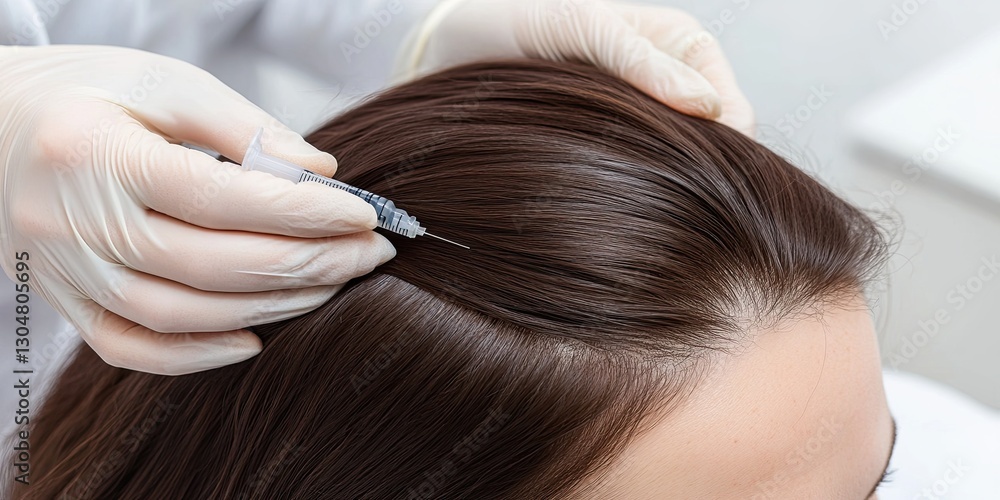 Fototapeta premium A person receiving a hair-filling treatment in a beauty salon.