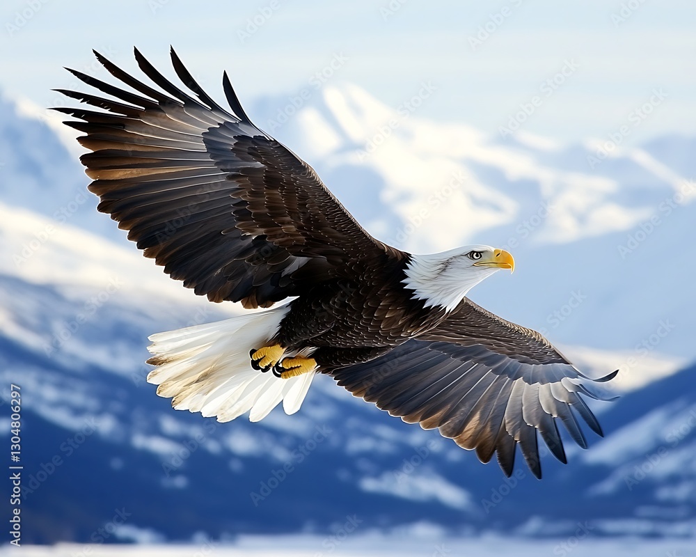 Fototapeta premium Eagle soaring above snowy mountains
