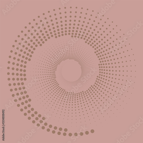 Circle mocha mousse dots on rose tan background. Geometric minimalist art. Design element for frame, logo, tattoo, web pages, prints, posters, template, abstract backgrounds. Optical illusion backdrop