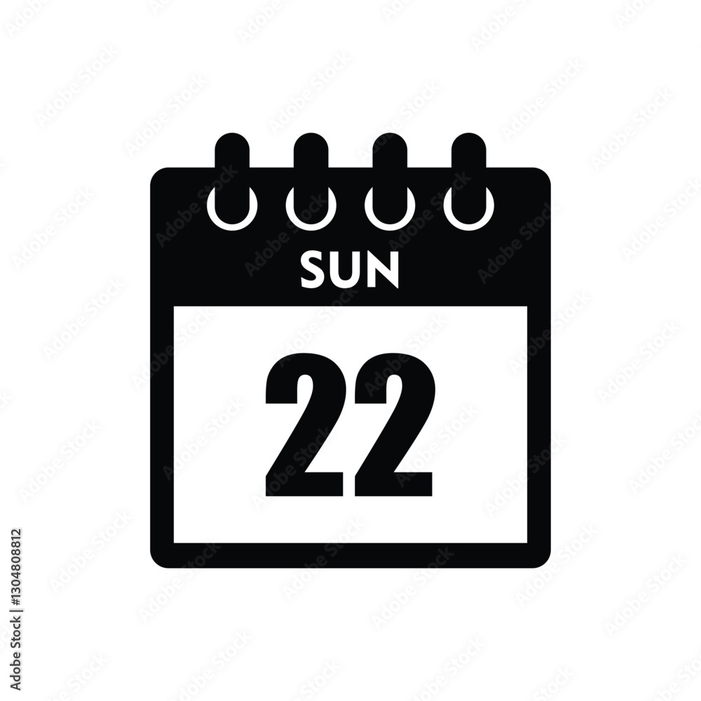 calender icon, 22 sunday icon with white background calender icon, 22 sunday icon with white background