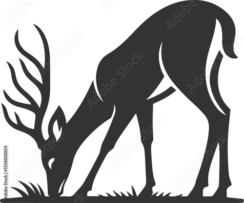 A deer bending down to sniff the ground animal silhouette vector