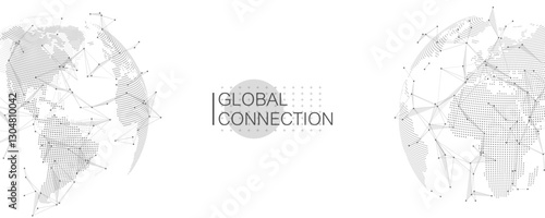 Global network connection banner design template. Big data visualization idea. Header social network communication in the global business concept. Internet technology. Vector illustration