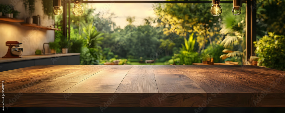 Fototapeta premium Kitchen garden view wooden table