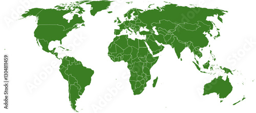 vector illustration of the world in green tones, symbolizing sustainability, nature, and ecology. The image is composed of 224 elements, ideal for environmental themes