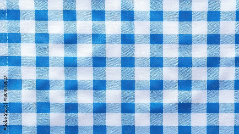 A vibrant blue and white gingham pattern fabric, featuring a classic checkered design that adds a cheerful touch to any setting. A vibrant blue and white gingham pattern fabric, featuring a classic checkered design that adds a cheerful touch to any setting.