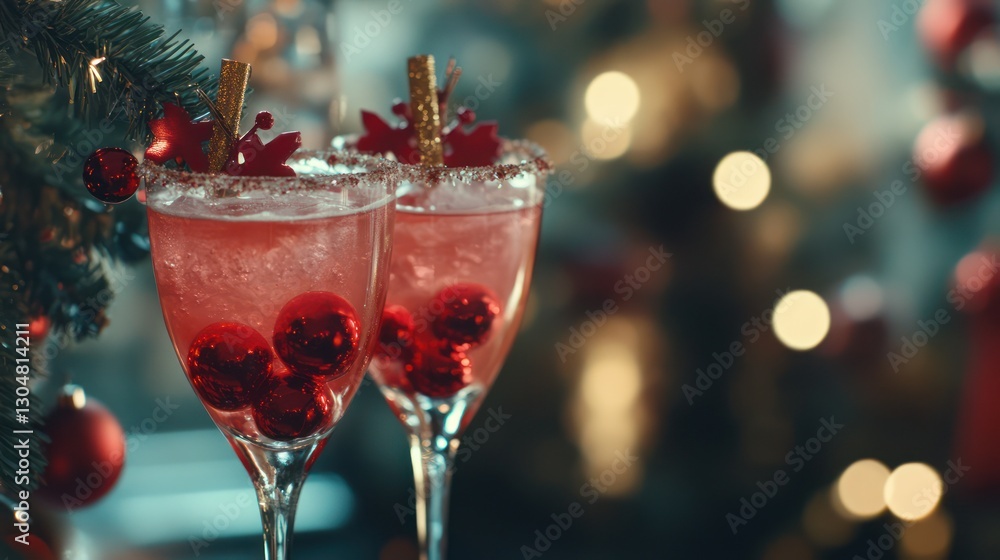 Festive cocktails, Christmas tree, bar Festive cocktails, Christmas tree, bar