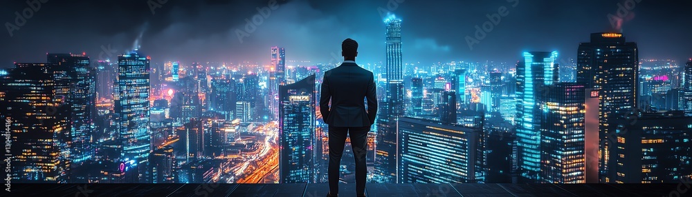 Obraz premium Executive on a rooftop at night