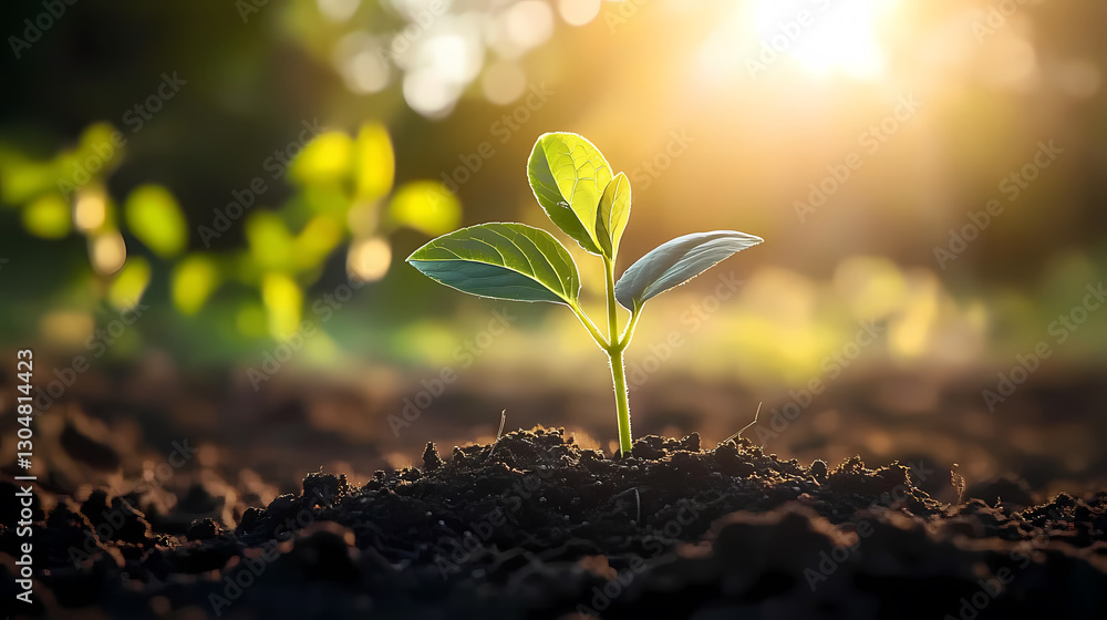 Seedling Growing in Sunlight on Black Soil Seedling Growing in Sunlight on Black Soil