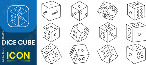 Dice cube icon symbol. Game dice cube vector icon set. Playing dices for gamble games, top view dice side, games, gambling, and random number generation. Dot on cube of casino. Vector illustration.