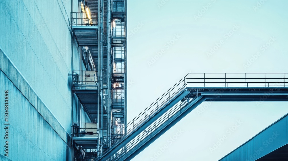Fototapeta premium Modern industrial architecture with geometric lines and metal structures. Conveyor Belt on a Modern Factory