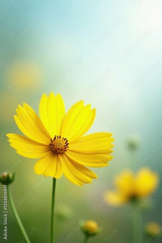 Obraz premium Yellow cosmos flower with soft focus background, bloom, floral, soft focus