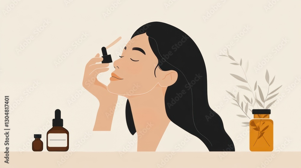 Woman applying facial serum.