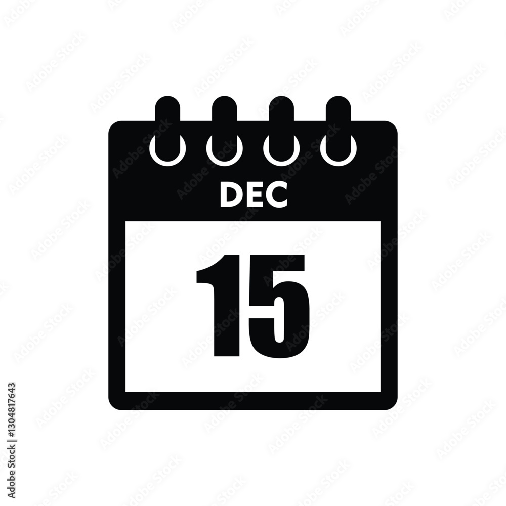calender icon, 15 december icon with white background calender icon, 15 december icon with white background
