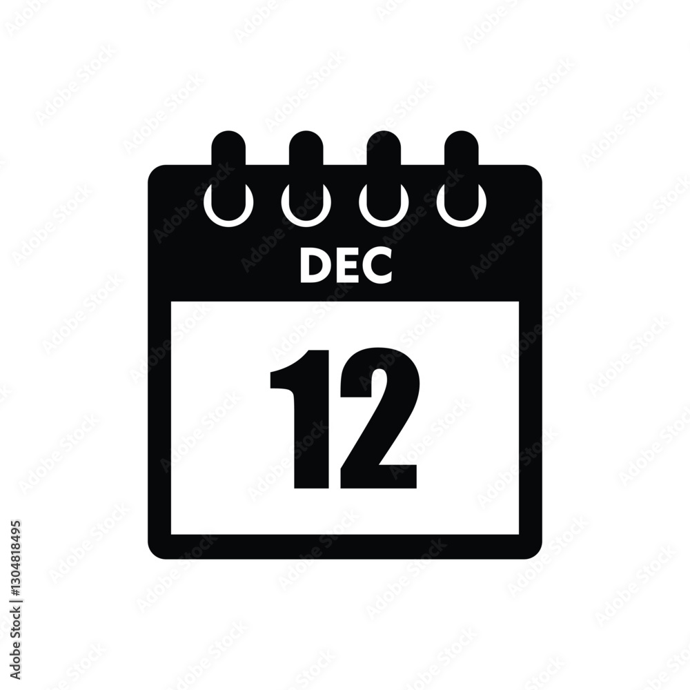 calender icon, 12 december icon with white background calender icon, 12 december icon with white background