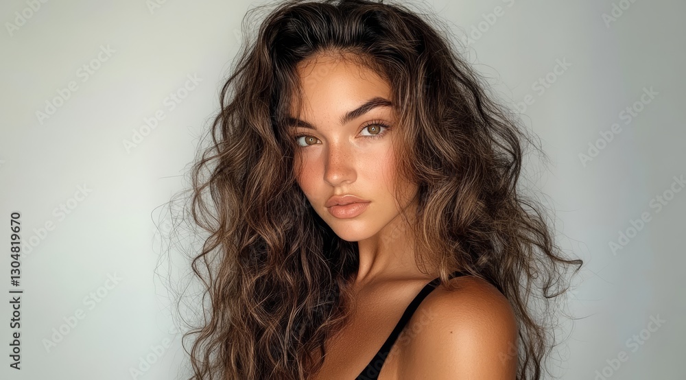 Naklejka premium attractive woman with long, curly hair.