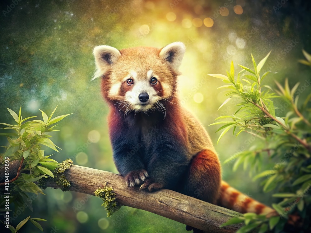 Obraz premium Vintage Photo of Adorable Red Panda in Tree, Wildlife Nature Scene