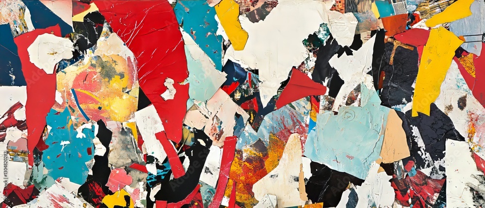 Fototapeta premium collage of torn and cut-out paper pieces, each piece showcasing different colors and patterns